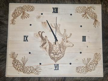 orologio cervo e camoscio pirografato a mano 