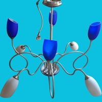 Lampadario di Design in metallo e vetro bianco/blu