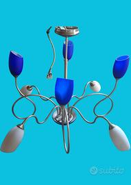 Lampadario di Design in metallo e vetro bianco/blu