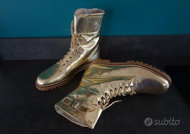 Boots vera pelle Oro, stringhe e fibbia, n° 40-41