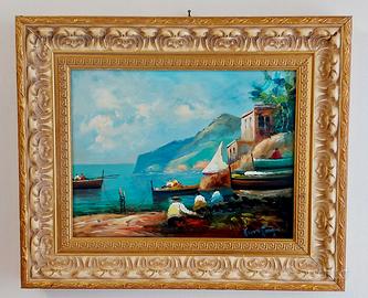 Quadro con Sorrento dipinto a mano a olio firmato.