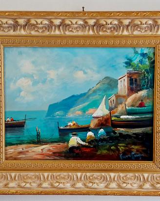 Quadro con Sorrento dipinto a mano a olio firmato.