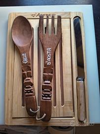 tagliere per pane e posate in legno 