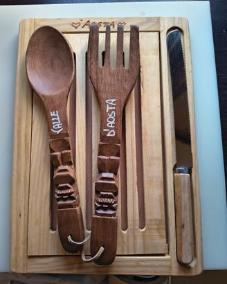tagliere per pane e posate in legno 