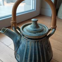 Teiera grande in ceramica vintage manico in bambù 