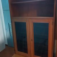 credenza in legno con due ante di vetro 