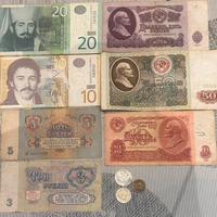 7 banconote 3 monete Russia/Serbia