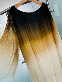 Abito donna plissettato marrone/panna tg 40 Mango