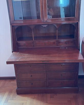 Mobile secrétaire con vetrina e ribalta in legno –