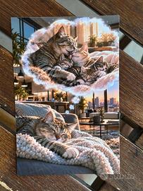 Stampa a tema gatti (gatto sogna famiglia) 10x15