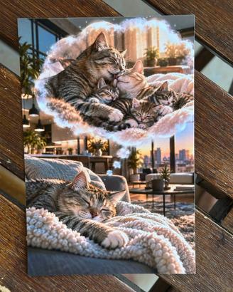 Stampa a tema gatti (gatto sogna famiglia) 10x15