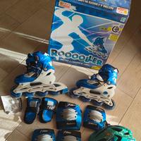 Pattini a rotelle tg35/38 protezioni e caschetto