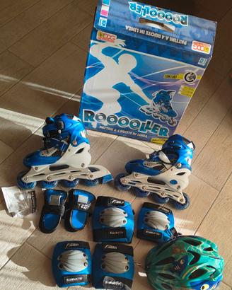 Pattini a rotelle tg35/38 protezioni e caschetto