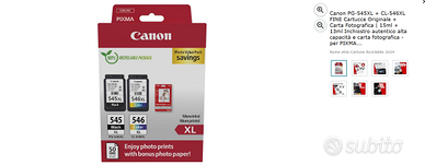 2 Confezioni cartucce CANON PG-545XL + PG-545XL