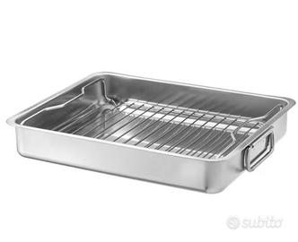 teglia inox con griglia nuova 40x32 cm