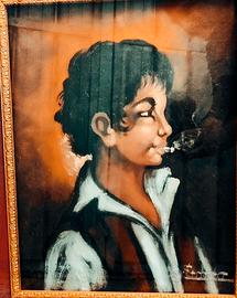 Quadro ragazzo con sigaretta dipinto a mano a olio