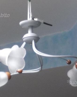 Lampadario moderno alluminio legno vetro 3 luci