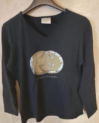 Gucci Guilty T-shirt nera manica lunga scollo a V