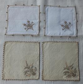 4 Centrini Vintage in Lino Ricamati a Mano