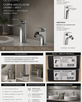 GESSI Via Solferino – Coppia miscelatori lavabo +
