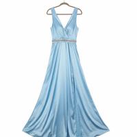 Abito elegante lungo azzurro con spacco 