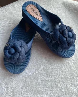 Ciabatte donna blu con fiore CAMOMILLA