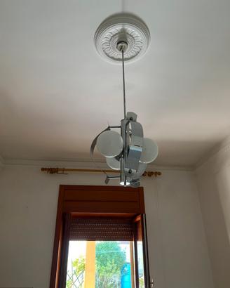 Lampadario in acciaio 3 luci, anni ‘70