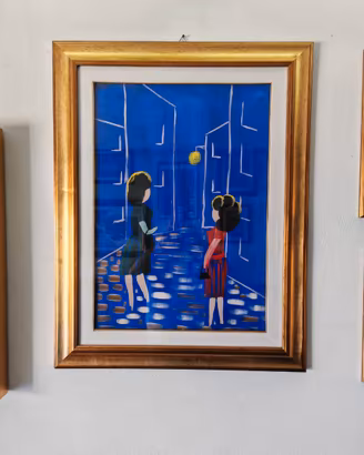 Quadro Dipinto ad Olio Notturno Urbano