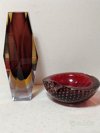 Murano-vaso e ciotola/portacenere vetro anni '60