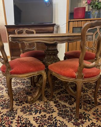 Tavolo rotondo + 4 sedie stile barocco