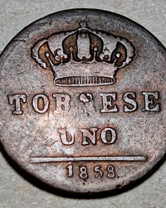 1 Tornese 1858 Ferdinando II di Borbone Napoli Rar