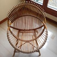 Sedia conchiglia in vimini anni 60 