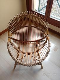 Sedia conchiglia in vimini anni 60 