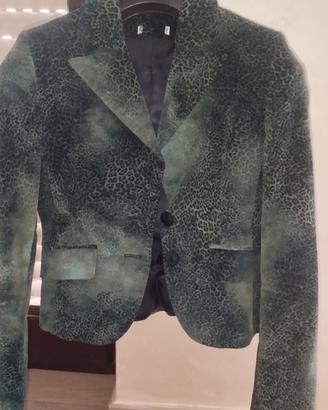 Giacca in velluto animalier verde bottiglia 