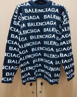 Maglione Balenciaga nero con logo all-over M