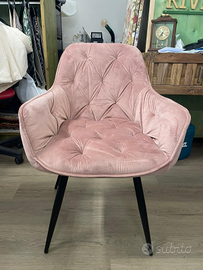 Poltrona design velluto rosa cipria trapuntata – s