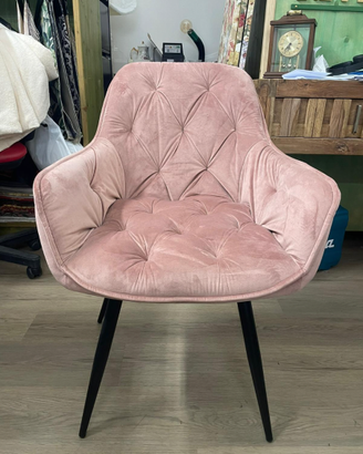 Poltrona design velluto rosa cipria trapuntata – s