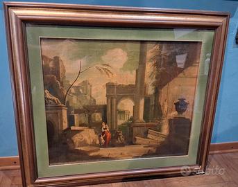 Olio su tela raffigurante rovine romane