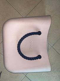 O bag rosa cipria con manici in corda blu
