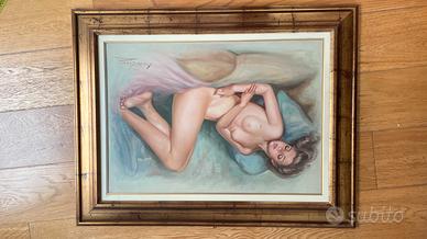 Quadro olio su tela, donna nuda, Renato Cipriani