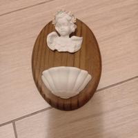 quadretto aquasantiera in legno e ceramica 