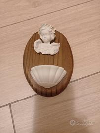 quadretto aquasantiera in legno e ceramica 