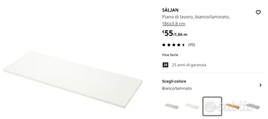 Ikea Piano di lavoro, bianco/laminato