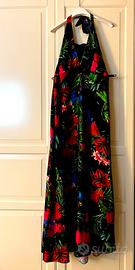 Abito lungo estivo nero fiori rossi L