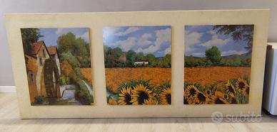 Quadro Trittico "Il Mulino e i Girasoli"