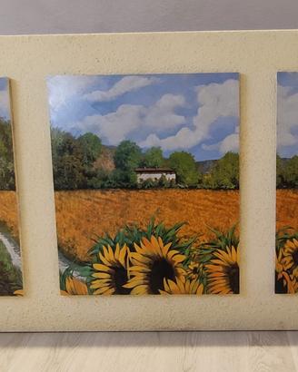 Quadro Trittico "Il Mulino e i Girasoli"