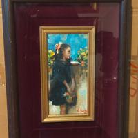 Dipinto a olio figura di bambina firmato V. Irolli
