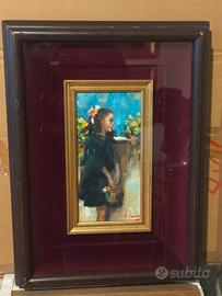 Dipinto a olio figura di bambina firmato V. Irolli