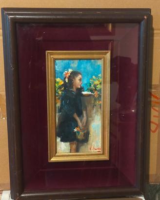 Dipinto a olio figura di bambina firmato V. Irolli