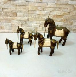 Collezione cavalli orientali vintage legno osso